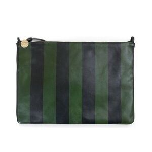 Clare V Green and Black Striped Flat Clutch
